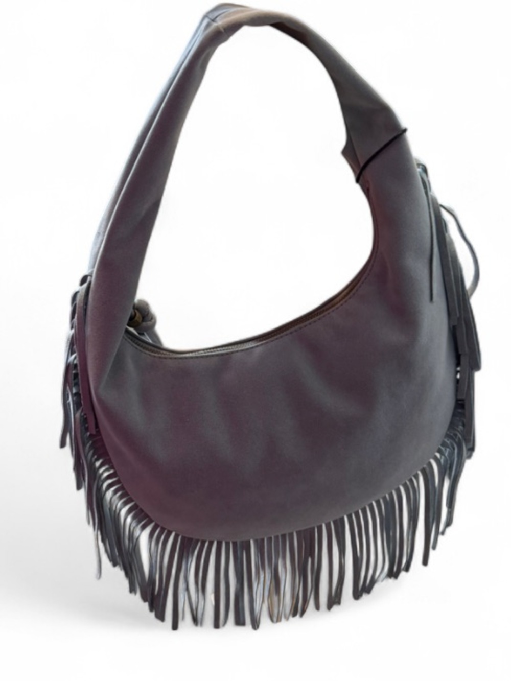 Juniper & Joy Gray/Blue Faux Suede Fringe Hobo Shoulder Bag